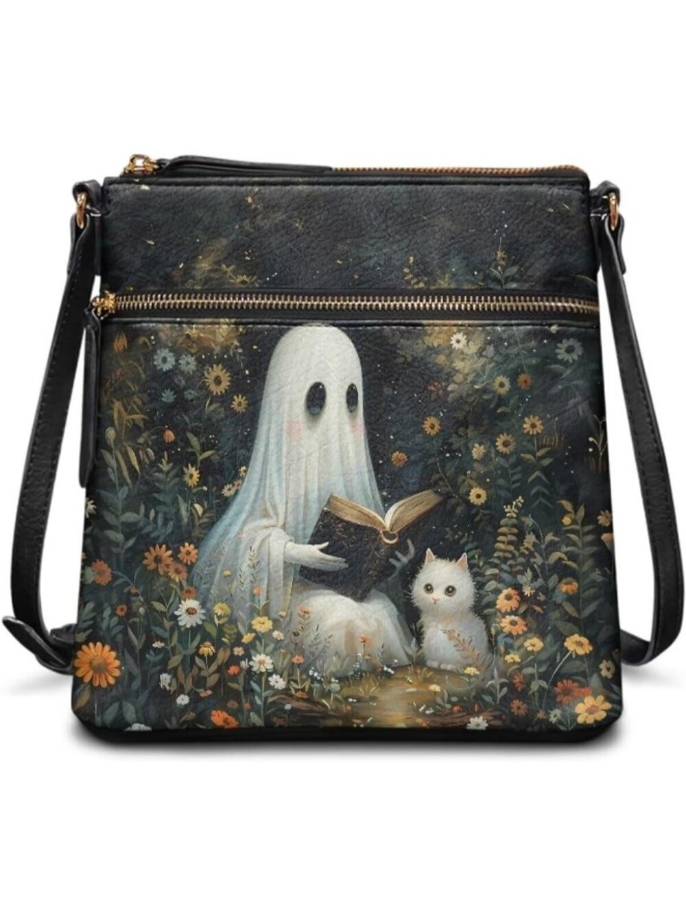 🎃Women's Ghostly Cat Crossbody Bag Leather Handbag Sling Bag Large Hobo Bag